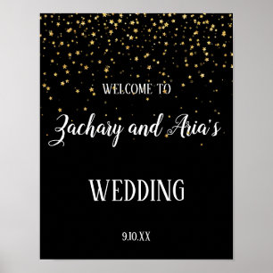 Guld Confetti på välkomstskylt vid Bröllop i Svart Poster