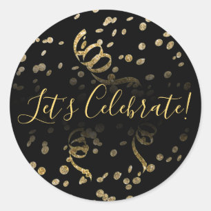 Guld Confetti Party Celelbrate Runt Klistermärke