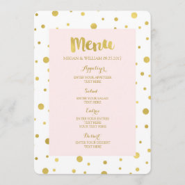 Guld Confetti Pastel Rosa Bröllop Menu Meny