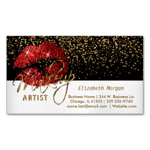 Guld Confetti & Red Läppar - Makeup Artist Visitkortmagnet