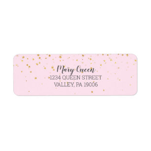 Guld Confetti Rosa Baby Shower Returadress Etikett