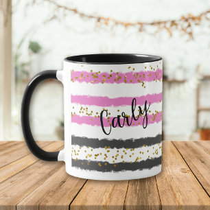 Guld Confetti Rosa Black Rand Namn Mugg