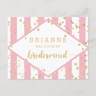 Guld Confetti Rosa kommer du att bli min bridesmai Inbjudningar
