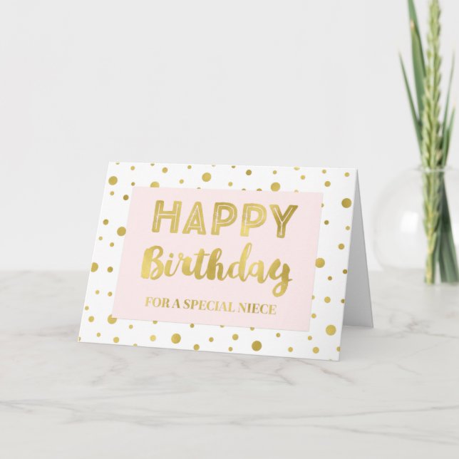 Guld Confetti Rosa Niece Birthday Card Kort (Framsida)