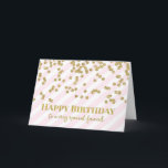 Guld Confetti Rosa Rand Friend Birthday Card Kort<br><div class="desc">Födelsedagskort för vän med glamorös guld-konfetti och modern text med lätt  rosa och vit rand mönster.</div>