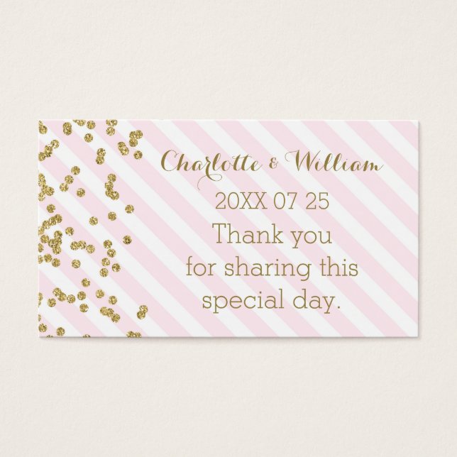Guld Confetti Rosa Rand Wedding Favor Märkre Visitkort (Framsidan)