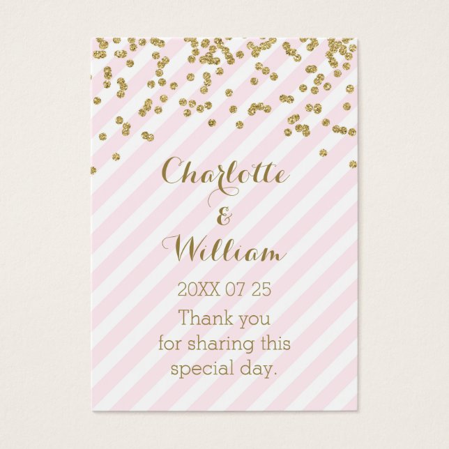 Guld Confetti Rosa Rand Wedding Favor Märkre Visitkort (Framsidan)