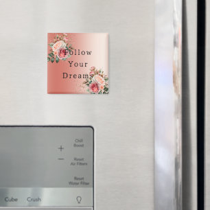 Guld Confetti Rosa ros Blommigt Magnet