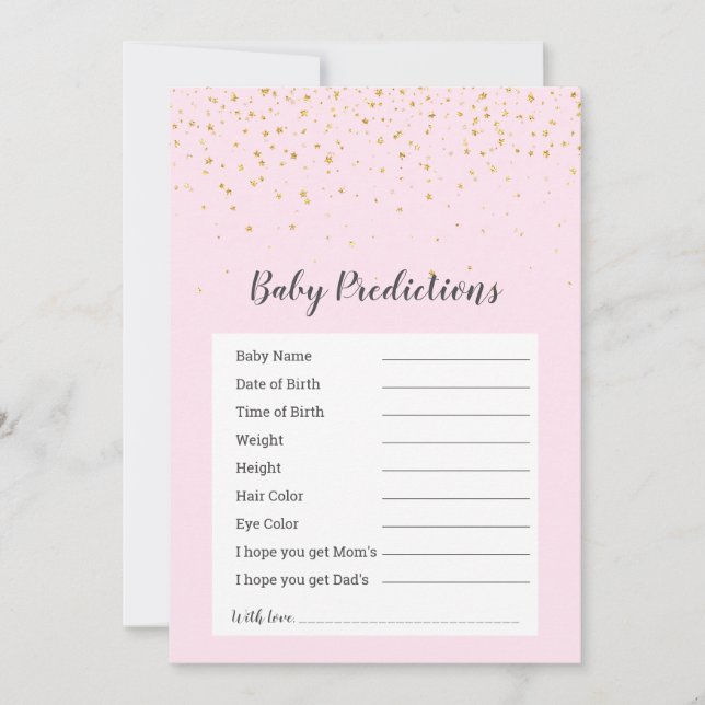 Guld Confetti Rosa Shower "Baby Predictions"-spel (Framsida)
