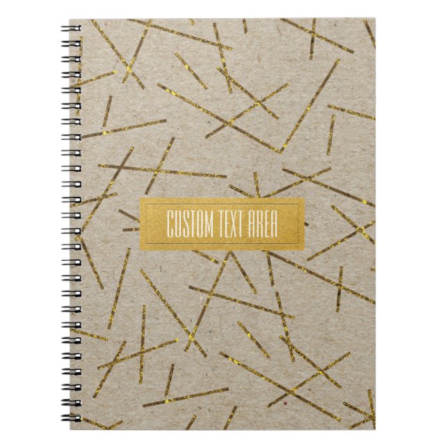 Guld Confetti Sticks Kraft Modern Chic Glam Trendi Anteckningsbok Med Spiral (Framsidan)