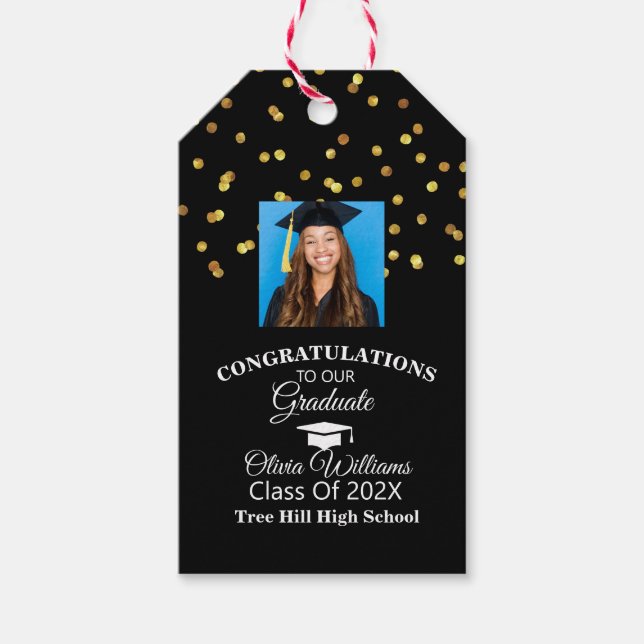 Guld Confetti Student Photo Studentfest Presentetikett (Framsidan)