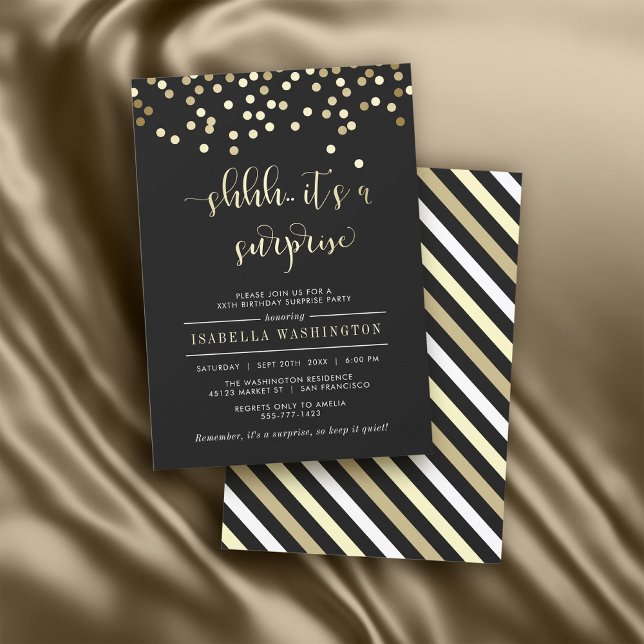 Guld Confetti Surprise Födelsedagsfest inbjudan (Skapare uppladdad)