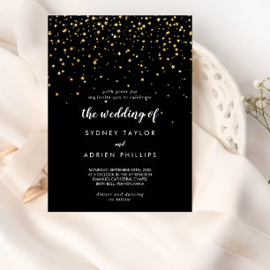 Guld Confetti   Svart Bröllop i inbjudan