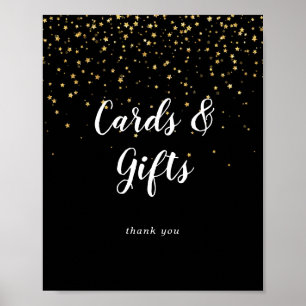 Guld Confetti Svart Bröllopskort och presentkort Poster