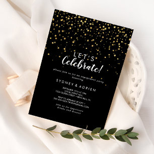 Guld Confetti   Svart Låt oss Celebrate Party Inbjudningar