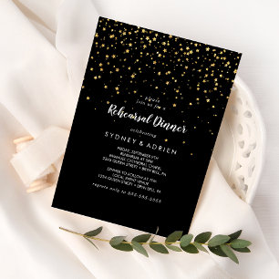Guld Confetti   Svart repetitionsmiddag Inbjudningar