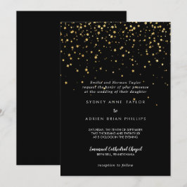 Guld Confetti | Svart traditionell Bröllop Inbjudningar