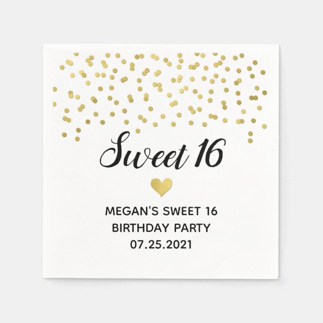 Guld Confetti Sweet 16 Birthday Pappersservett (Framsidan)