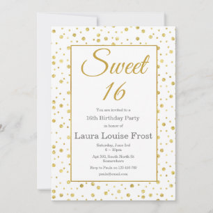 Guld Confetti Sweet 16 födelsedagsinbjudan Inbjudningar