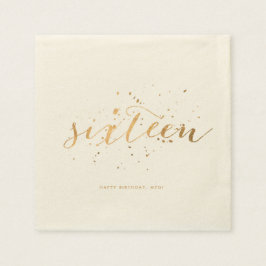 Guld Confetti Sweet sixteen 16:e födelsedagen Ecru Pappersservett