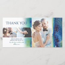 Guld Confetti Teal Watercolor Bröllop Tack