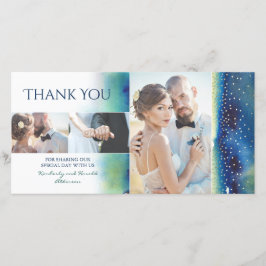 Guld Confetti Teal Watercolor Bröllop Tack Kort