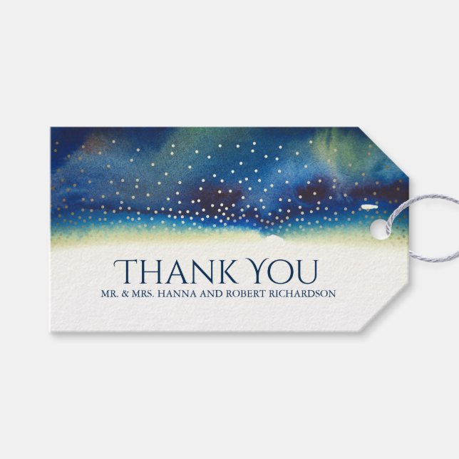 Guld Confetti Teal Watercolor Modern Elegant Presentetikett (Framsidan (Horisontell))