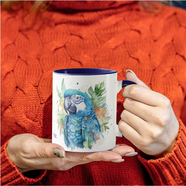 Guld Confetti Tropical Blue Parrot Mugg (Skapare uppladdad)