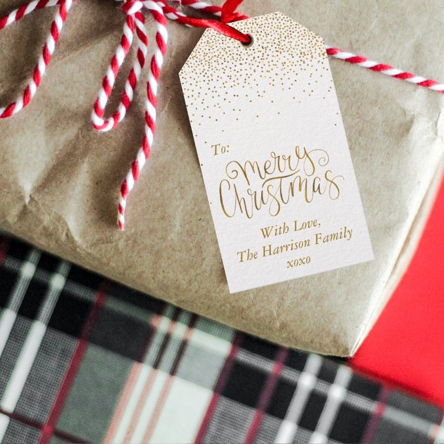 Guld Confetti Typography God jul Presentetikett (Skapare uppladdad)