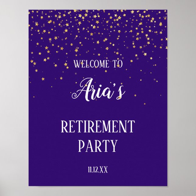 Guld Confetti vid Lila Pension Party välkomstbesök Poster (Framsidan)
