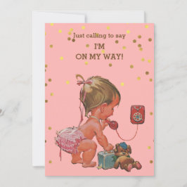 Guld Confetti Vintage Baby på Mobila babyskor Inbjudningar
