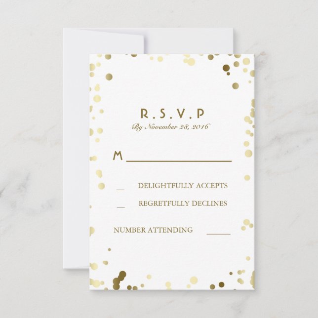Guld Confetti White Elegant bröllop OSA kort (Framsida)