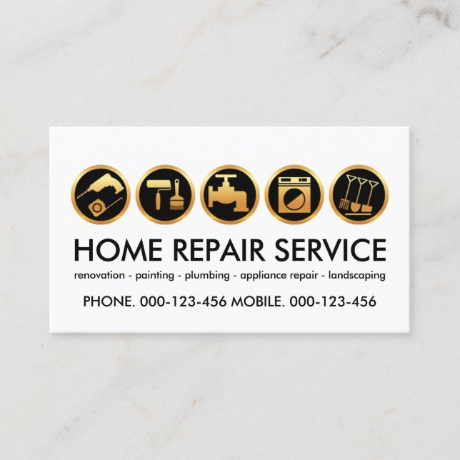 Guld Construction Handyman Verktyg Visitkort (Framsida)