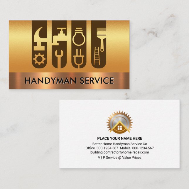 Guld Construction Verktyg Handyman Lagrar Visitkort (Fram/baksida)