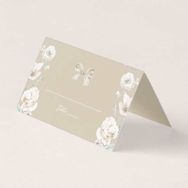 Guld Coquette Bow Blommigt Bröllop Bordsnummer Kort (Framsida)