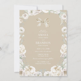 Guld Coquette Bow Floral Bröllopsinbjudan Inbjudningar