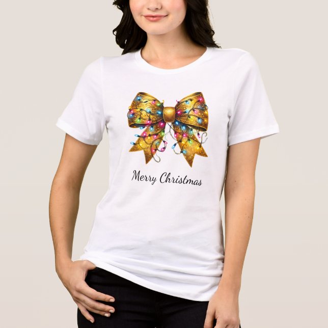 Guld Coquette jul Ljus Bow T Shirt (Framsida)