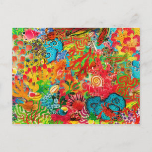 Guld Coral Sommar Tropical Ocean Fish Watercolor Vykort
