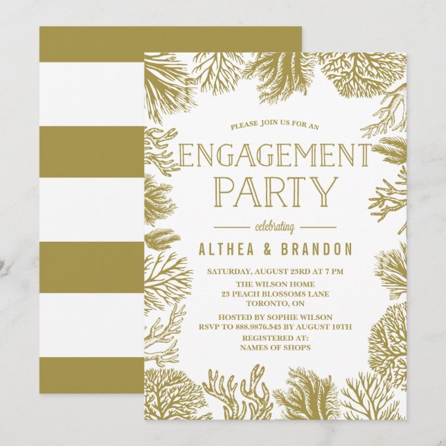 Guld Corals Ram Beach-Förlovningsfesten Inbjudningar (Fram/baksida)