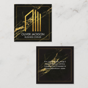 Guld Corp Icon   Black Guld Marble Background Fyrkantigt Visitkort