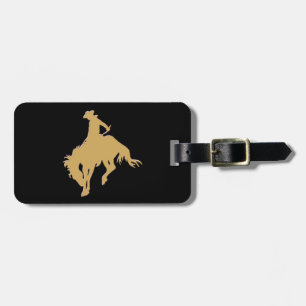 Guld- Cowboy som sparkar bakut hästsvart Bagagebricka