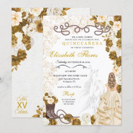 Guld Cowgirl Charro Western Quinceañera Inbjudningar