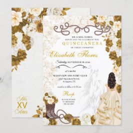 Guld Cowgirl Charro Western Quinceañera Inbjudningar