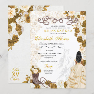Guld Cowgirl Charro Western Quinceañera Inbjudningar