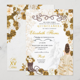 Guld Cowgirl Charro Western Quinceañera Inbjudningar