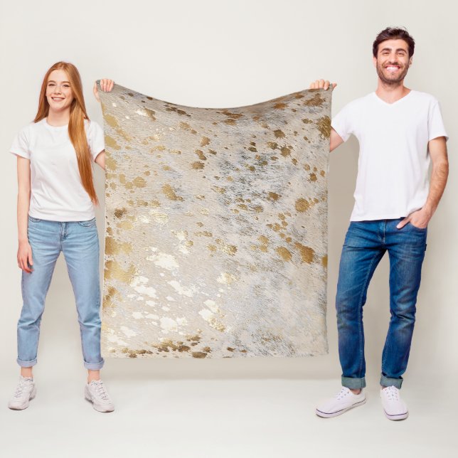 Guld Cowhide Print Metallic Fleecefilt (På plats)