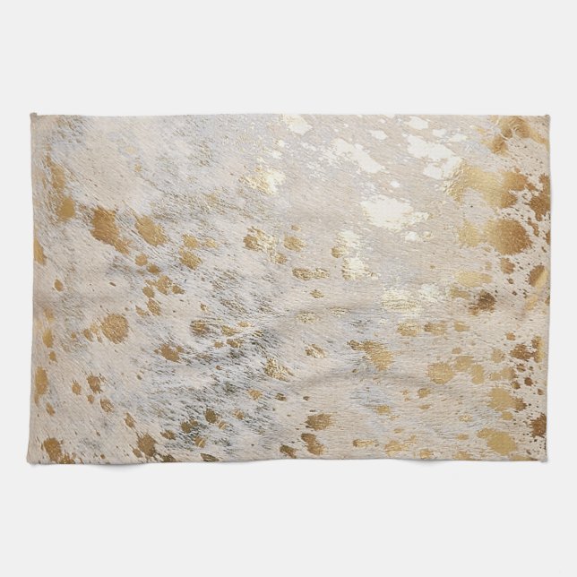 guld Cowhide Print Metallic Kökshandduk (Horisontell)