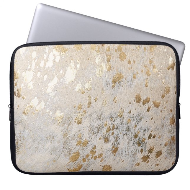 Guld Cowhide Print Metallic Laptop sleeve (Framsidan)