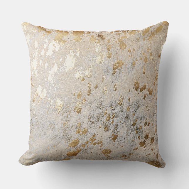 Guld Cowhide Print Metallic Scatter Lumbar Cushion Kudde (Framsida)