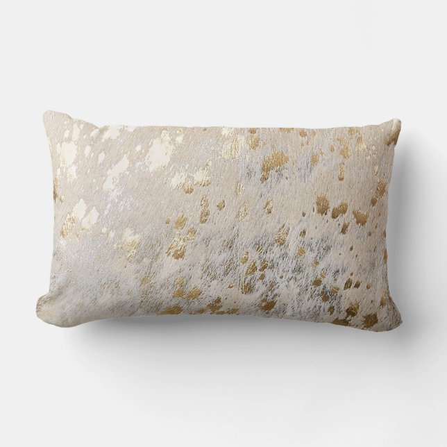 Guld Cowhide Print Metallic Scatter Lumbar Cushion Lumbarkudde (Framsida)
